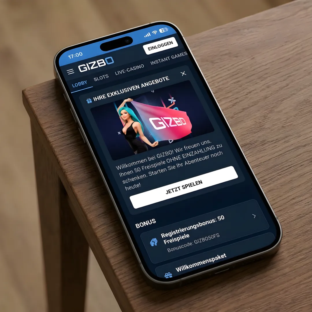Gizbo Casino Bonus ohne Einzahlung mit 50 Freispielen im Bonusbereich