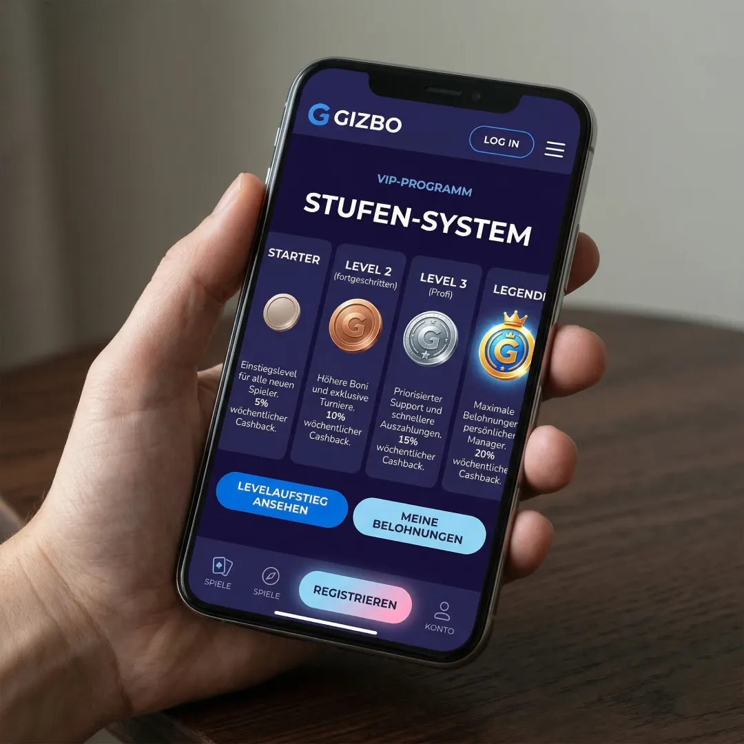 Gizbo Casino VIP-Programm mit vier Stufen von Starter bis Legend